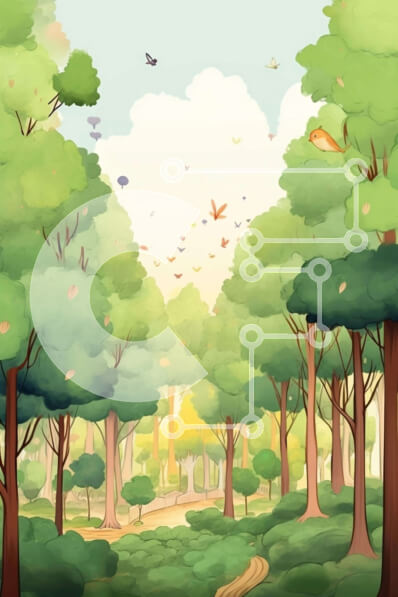 Σετ των 2 Intra Συλλεκτικό Ξύλινο Παζλ Plywood  4mm - Σκηνή του δάσους κινουμένων σχεδίων με δέντρα, θάμνους και πουλιά Σε Ξύλινο Κουτί - Διαστάσεις: 10x10 cm – 25 κομμάτια