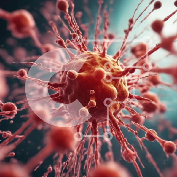 Intra Συλλεκτικό Ξύλινο Παζλ Plywood  4mm - Καρκινικό κύτταρο που περιβάλλεται από ερυθρά αιμοσφαίρια Σε Ξύλινο Κουτί - Διαστάσεις Puzzle: 10x10 cm – 25 κομμάτια