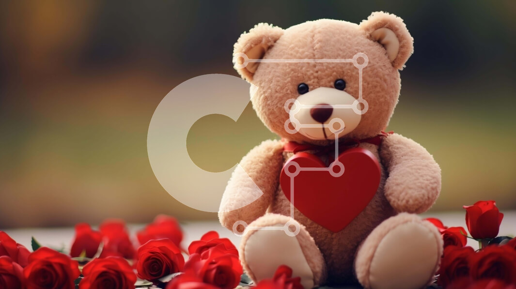 Intra Συλλεκτικό Ξύλινο Παζλ Plywood  4mm - Καφέ αρκουδάκι με στολίδι καρδιάς ανάμεσα σε κόκκινα τριαντάφυλλα Σε Ξύλινο Κουτί - Διαστάσεις Puzzle: 10x10 cm – 25 κομμάτια