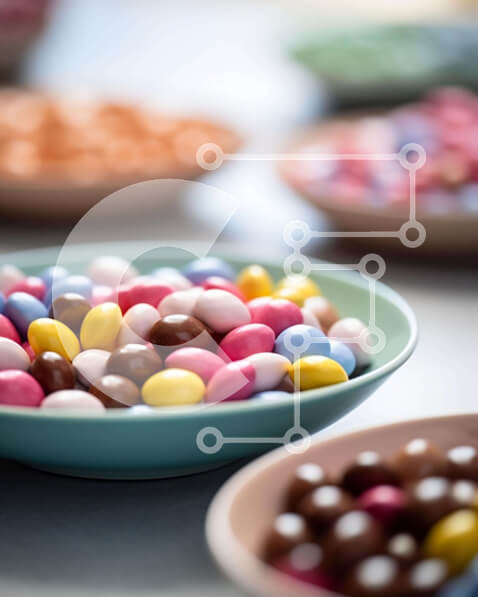 Σετ των 2 Intra Συλλεκτικό Ξύλινο Παζλ Plywood  4mm - Πολύχρωμη ποικιλία καραμέλας σε μπολ Σε Ξύλινο Κουτί - Διαστάσεις: 10x10 cm – 25 κομμάτια