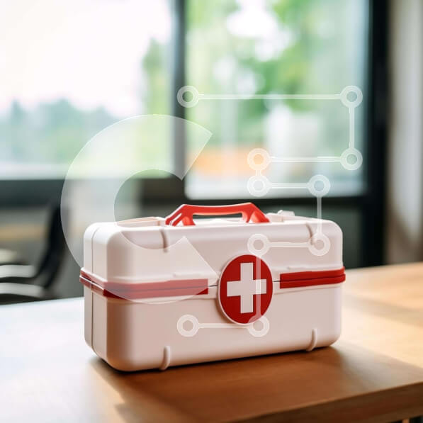 Intra Συλλεκτικό Ξύλινο Παζλ Plywood  4mm - Λευκή θήκη πρώτων βοηθειών σε ξύλινο τραπέζι Σε Ξύλινο Κουτί - Διαστάσεις Puzzle: 10x10 cm – 25 κομμάτια