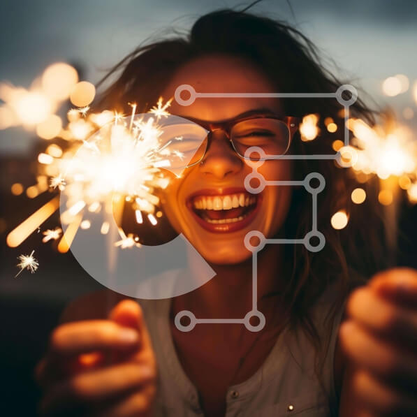 Intra Συλλεκτικό Ξύλινο Παζλ Plywood  4mm - Γυναίκα που κρατά βεγγαλικά και χαμογελά Σε Ξύλινο Κουτί - Διαστάσεις Puzzle: 10x10 cm – 25 κομμάτια