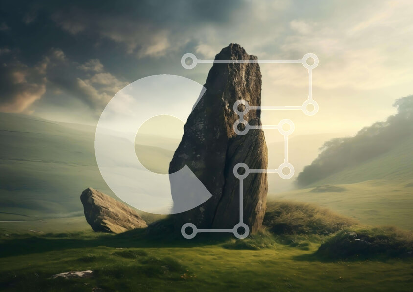 Intra Συλλεκτικό Ξύλινο Παζλ Plywood  4mm - Βράχος στο γρασίδι κάτω από τον συννεφιασμένο ουρανό Σε Ξύλινο Κουτί - Διαστάσεις: 10x10 cm – 25 κομμάτια