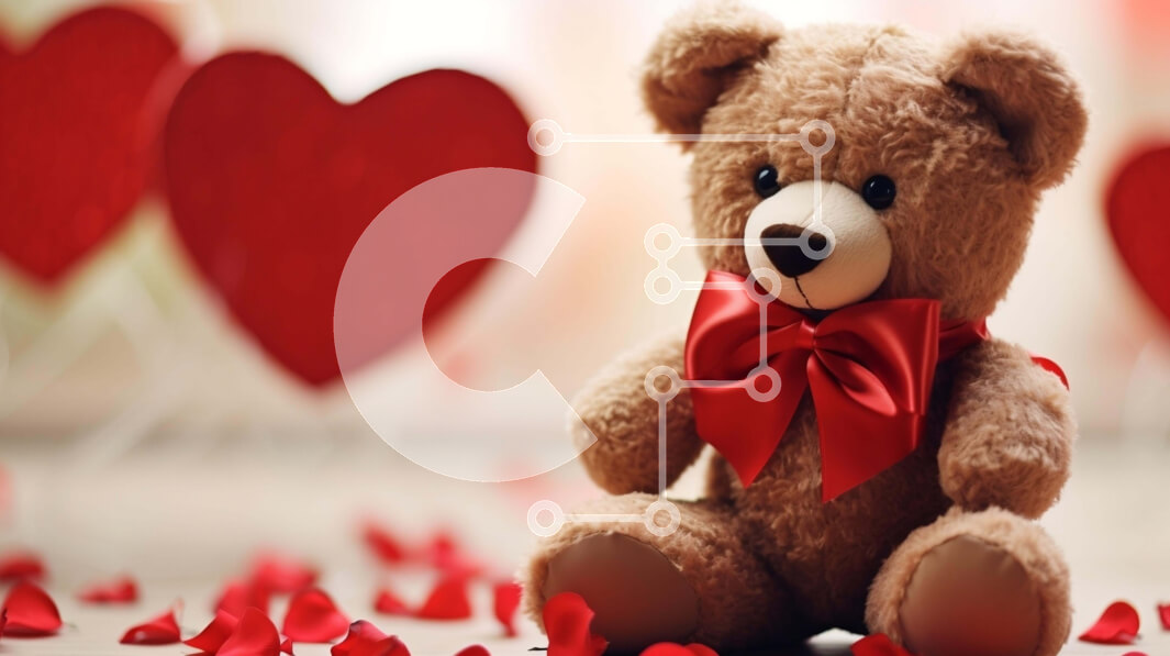 Intra Συλλεκτικό Ξύλινο Παζλ Plywood  4mm - Γιορτή του Αγίου Βαλεντίνου με καφέ αρκουδάκι και βότσαλα σε σχήμα καρδιάς Σε Ξύλινο Κουτί - Διαστάσεις Puzzle: 10x10 cm – 25 κομμάτια