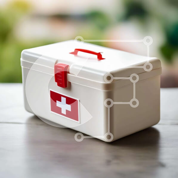 Intra Συλλεκτικό Ξύλινο Παζλ Plywood  4mm - Κουτί πρώτων βοηθειών σε ξύλινο τραπέζι με φυτά στο φόντο Σε Ξύλινο Κουτί - Διαστάσεις Puzzle: 10x10 cm – 25 κομμάτια