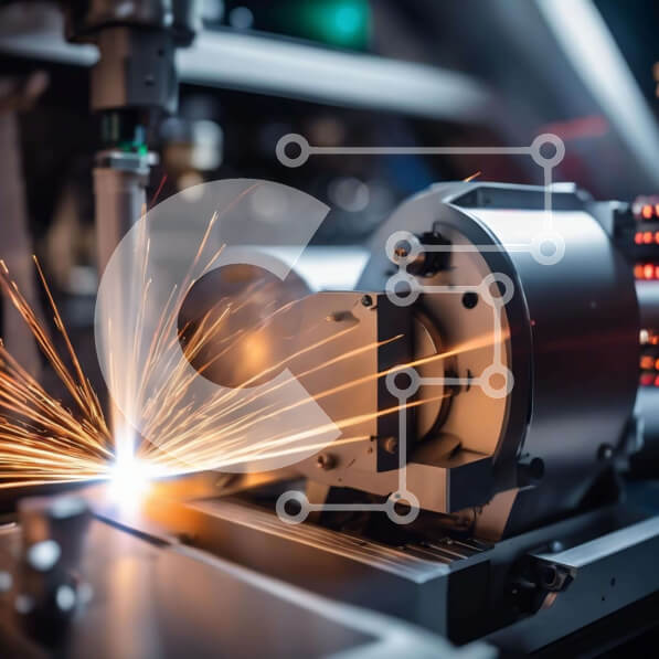 Intra Συλλεκτικό Ξύλινο Παζλ Plywood  4mm - Μηχανή κοπής μετάλλων με σπινθήρες σε βιομηχανικό περιβάλλον Σε Ξύλινο Κουτί - Διαστάσεις Puzzle: 10x10 cm – 25 κομμάτια