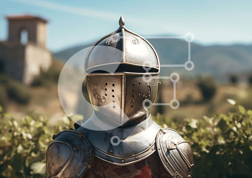 Intra Συλλεκτικό Ξύλινο Παζλ Plywood  4mm - Μεσαιωνικός ιππότης με πανοπλία που στέκεται μπροστά από θάμνους και δέντρα Σε Ξύλινο Κουτί - Διαστάσεις Puzzle: 10x10 cm – 25 κομμάτια