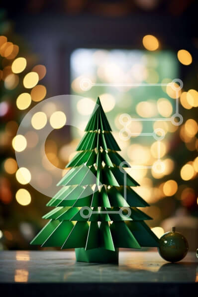 Intra Συλλεκτικό Ξύλινο Παζλ Plywood  4mm - Πράσινο χριστουγεννιάτικο δέντρο Origami στο τραπέζι Σε Ξύλινο Κουτί - Διαστάσεις Puzzle: 10x10 cm – 25 κομμάτια