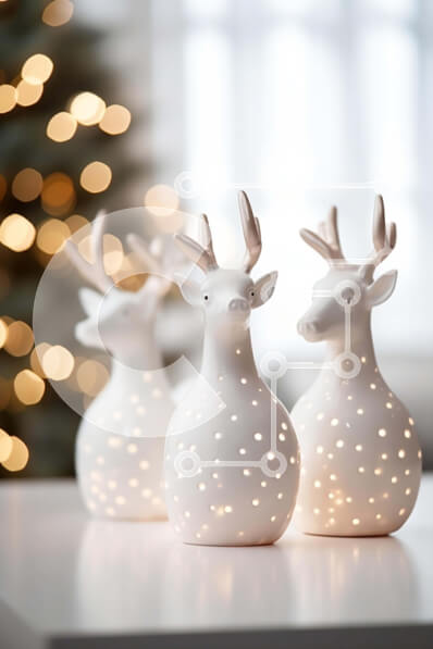 Intra Συλλεκτικό Ξύλινο Παζλ Plywood  4mm - Διακοσμητικά κεραμικά ειδώλια ελαφιού με χριστουγεννιάτικο δέντρο Σε Ξύλινο Κουτί - Διαστάσεις: 10x10 cm – 25 κομμάτια