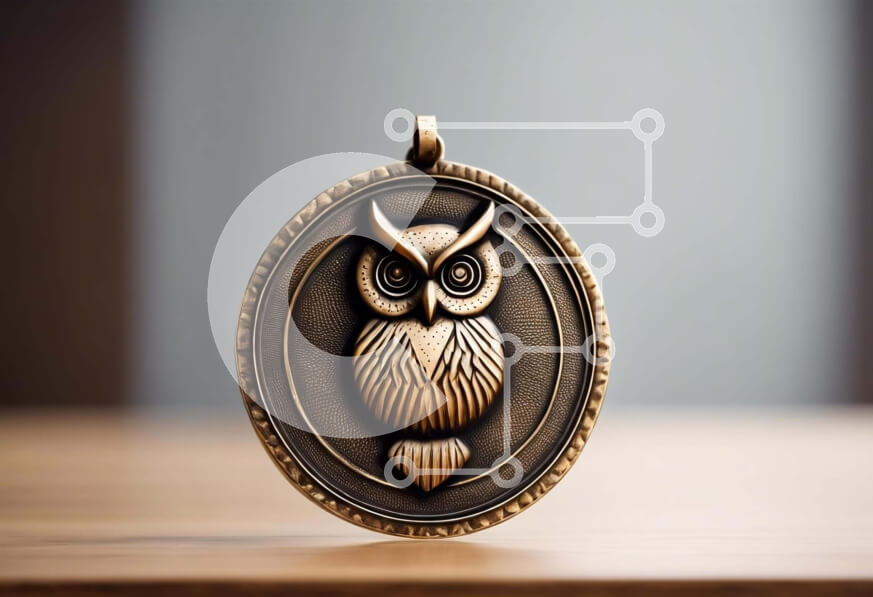 Intra Συλλεκτικό Ξύλινο Παζλ Plywood  4mm - Μεταλλικό μενταγιόν κουκουβάγιας σε ξύλινο τραπέζι Σε Ξύλινο Κουτί - Διαστάσεις: 10x10 cm – 25 κομμάτια