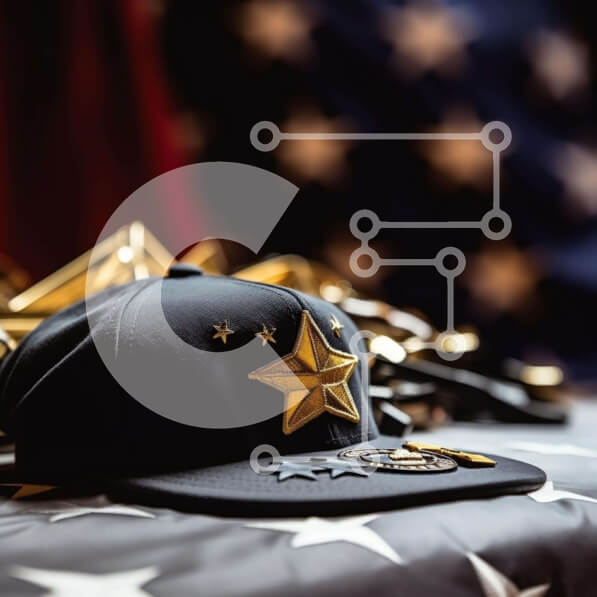 Intra Συλλεκτικό Ξύλινο Παζλ Plywood  4mm - Μαύρο καπέλο του μπέιζμπολ με αμερικανική σημαία και μετάλλια Σε Ξύλινο Κουτί - Διαστάσεις: 10x10 cm – 25 κομμάτια