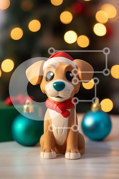 Intra Συλλεκτικό Ξύλινο Παζλ Plywood  4mm - Σκύλος παιχνίδι με καπέλο Santa σε διακοσμημένο ξύλινο τραπέζι Σε Ξύλινο Κουτί - Διαστάσεις: 10x10 cm – 25 κομμάτια