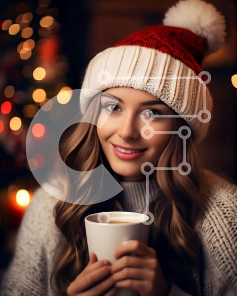 Intra Συλλεκτικό Ξύλινο Παζλ Plywood  4mm - Νεαρή γυναίκα που γιορτάζει τις διακοπές με παγωμένο καφέ Σε Ξύλινο Κουτί - Διαστάσεις: 10x10 cm – 25 κομμάτια