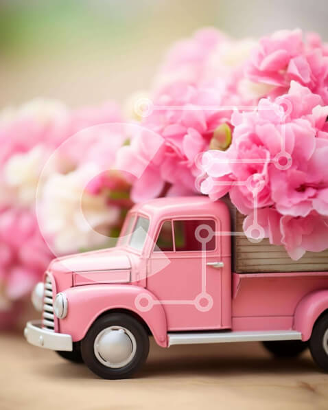 Intra Συλλεκτικό Ξύλινο Παζλ Plywood  4mm - Ροζ παιχνίδι φορτηγό γεμάτο λουλούδια Σε Ξύλινο Κουτί - Διαστάσεις: 10x10 cm – 25 κομμάτια