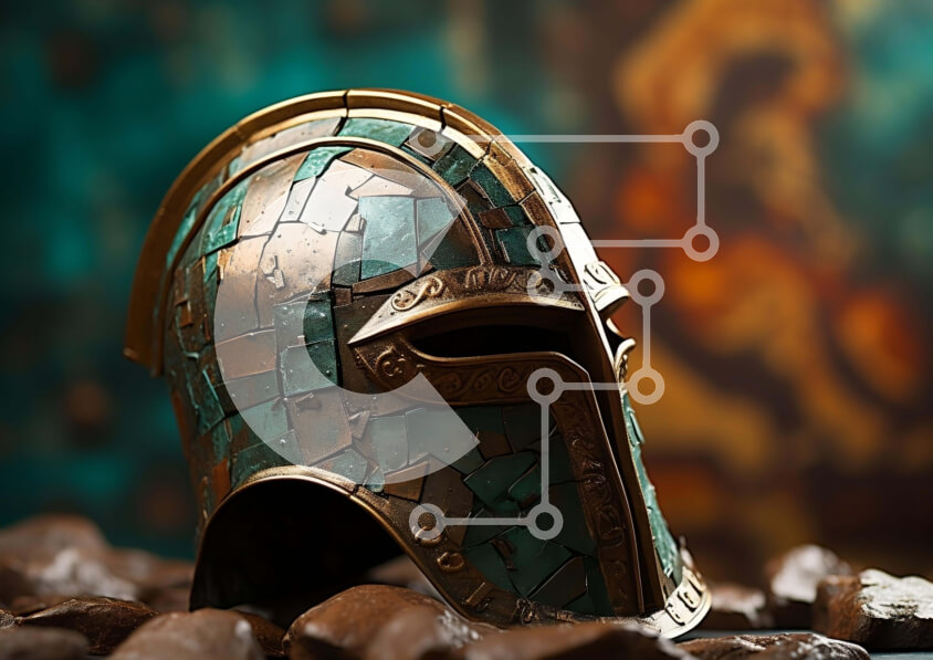 Intra Συλλεκτικό Ξύλινο Παζλ Plywood  4mm - Αρχαίο σπαρτιατικό κράνος στο σωρό των βράχων Σε Ξύλινο Κουτί - Διαστάσεις Puzzle: 10x10 cm – 25 κομμάτια