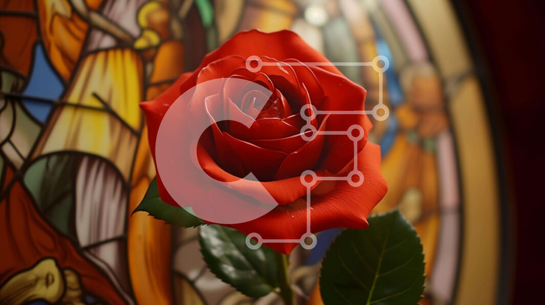 Intra Συλλεκτικό Ξύλινο Παζλ Plywood  4mm - Ρομαντικό κόκκινο τριαντάφυλλο ενάντια στο βιτρό Σε Ξύλινο Κουτί - Διαστάσεις: 10x10 cm – 25 κομμάτια