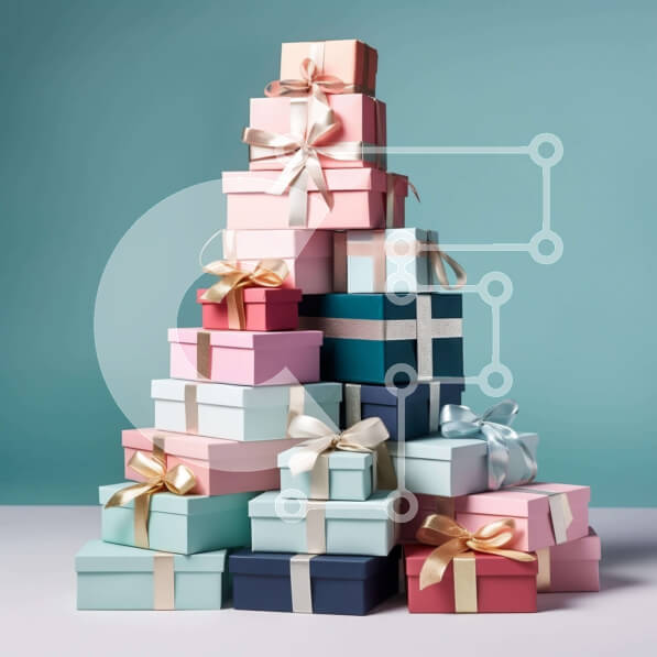 Intra Συλλεκτικό Ξύλινο Παζλ Plywood  4mm - Στοίβα από πολύχρωμα κουτιά δώρων με κορδέλες Σε Ξύλινο Κουτί - Διαστάσεις: 10x10 cm – 25 κομμάτια