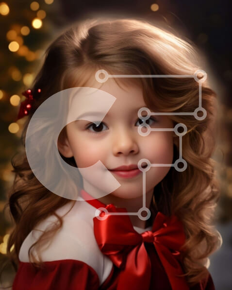 Intra Συλλεκτικό Ξύλινο Παζλ Plywood  4mm - Χαμογελαστό κορίτσι με κόκκινο φόρεμα με χριστουγεννιάτικο δέντρο στο φόντο Σε Ξύλινο Κουτί - Διαστάσεις: 10x10 cm – 25 κομμάτια