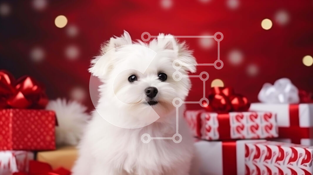 Intra Συλλεκτικό Ξύλινο Παζλ Plywood  4mm - Εορταστικό πορτρέτο σκύλου για εορταστική διακόσμηση Σε Ξύλινο Κουτί - Διαστάσεις: 10x10 cm – 25 κομμάτια