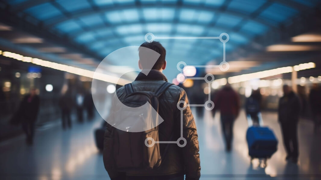 Intra Συλλεκτικό Ξύλινο Παζλ Plywood  4mm - Άνθρωπος που περπατά μέσω του αεροδρομίου ή του σιδηροδρομικού σταθμού με το σακίδιο Σε Ξύλινο Κουτί - Διαστάσεις Puzzle: 10x10 cm – 25 κομμάτια