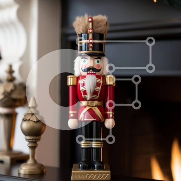 Intra Συλλεκτικό Ξύλινο Παζλ Plywood  4mm - Εορταστικό ειδώλιο καρυοθραύστη σε μανδύα τζακιού Σε Ξύλινο Κουτί - Διαστάσεις: 10x10 cm – 25 κομμάτια