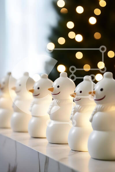 Intra Συλλεκτικό Ξύλινο Παζλ Plywood  4mm - Σειρά από ειδώλια χιονάνθρωπους με φωτισμένο χριστουγεννιάτικο δέντρο Σε Ξύλινο Κουτί - Διαστάσεις: 10x10 cm – 25 κομμάτια