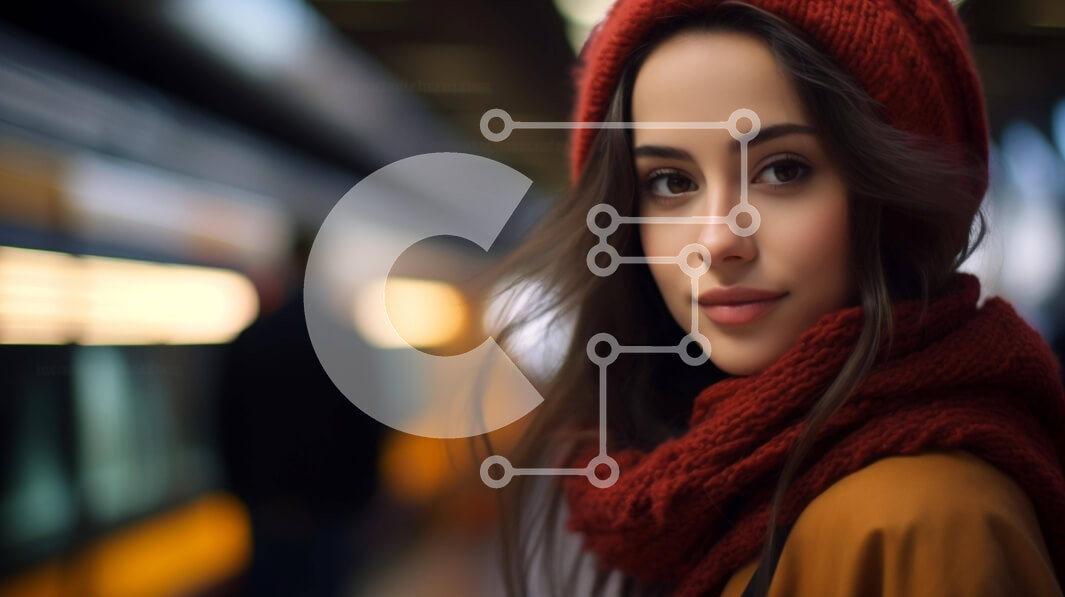 Intra Συλλεκτικό Ξύλινο Παζλ Plywood  4mm - Νεαρή γυναίκα που στέκεται μπροστά από τον υπόγειο σιδηροδρομικό σταθμό Σε Ξύλινο Κουτί - Διαστάσεις Puzzle: 10x10 cm – 25 κομμάτια