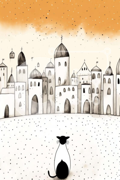 Σετ των 2 Intra Συλλεκτικό Ξύλινο Παζλ Plywood  4mm - Ασπρόμαυρη γάτα που απολαμβάνει θέα στην πόλη Σε Ξύλινο Κουτί - Διαστάσεις: 10x10 cm – 25 κομμάτια