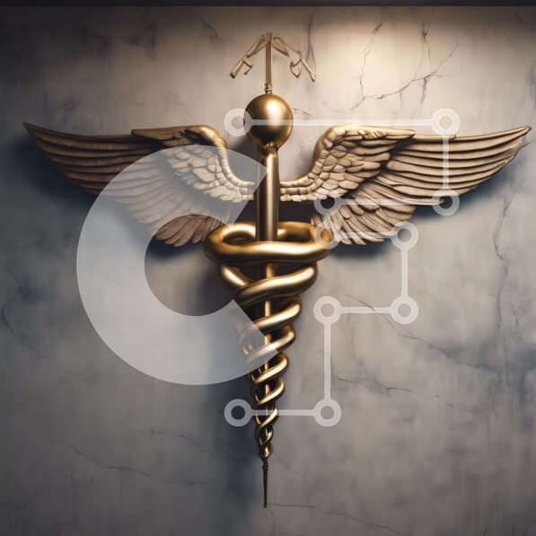 Intra Συλλεκτικό Ξύλινο Παζλ Plywood  4mm - Χρυσό σύμβολο κηρύκειο σε ιατρικό περιβάλλον Σε Ξύλινο Κουτί - Διαστάσεις Puzzle: 10x10 cm – 25 κομμάτια