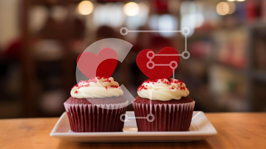 Σετ των 2 Intra Συλλεκτικό Ξύλινο Παζλ Plywood  4mm - Δύο cupcakes με διακοσμητικά σε σχήμα καρδιάς σε λευκό πιάτο Σε Ξύλινο Κουτί - Διαστάσεις: 10x10 cm – 25 κομμάτια