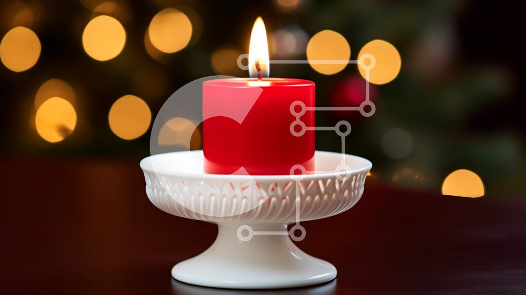 Intra Συλλεκτικό Ξύλινο Παζλ Plywood  4mm - Κόκκινο κερί σε λευκό βάθρο με χριστουγεννιάτικα φώτα και διακοσμητικά Σε Ξύλινο Κουτί - Διαστάσεις: 10x10 cm – 25 κομμάτια