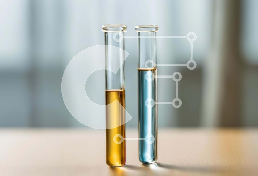 Intra Συλλεκτικό Ξύλινο Παζλ Plywood  4mm - Επιστημονικοί δοκιμαστικοί σωλήνες με μπλε και κίτρινα υγρά Σε Ξύλινο Κουτί - Διαστάσεις Puzzle: 10x10 cm – 25 κομμάτια