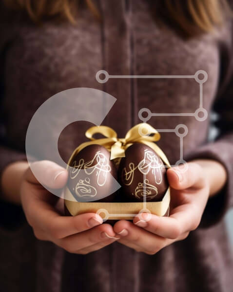 Intra Συλλεκτικό Ξύλινο Παζλ Plywood  4mm - Γυναίκα με σοκολατένια αυγά Πάσχας Σε Ξύλινο Κουτί - Διαστάσεις: 10x10 cm – 25 κομμάτια