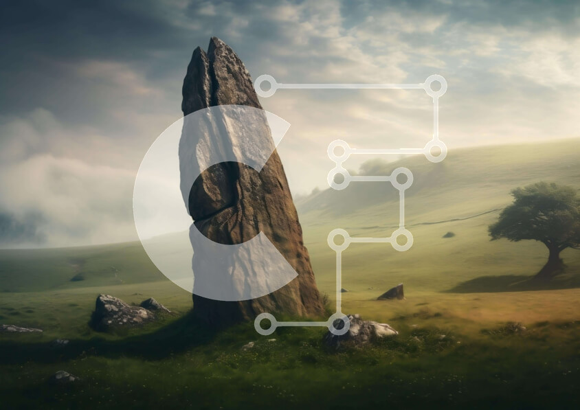 Intra Συλλεκτικό Ξύλινο Παζλ Plywood  4mm - Φυσικός σχηματισμός βράχου σε ανοιχτό πεδίο με ομίχλη και δέντρα Σε Ξύλινο Κουτί - Διαστάσεις: 10x10 cm – 25 κομμάτια