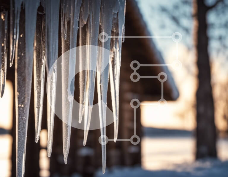 Intra Συλλεκτικό Ξύλινο Παζλ Plywood  4mm - Παγάκια που κρέμονται από την ξύλινη καμπίνα στο χιονισμένο τοπίο Σε Ξύλινο Κουτί - Διαστάσεις: 10x10 cm – 25 κομμάτια