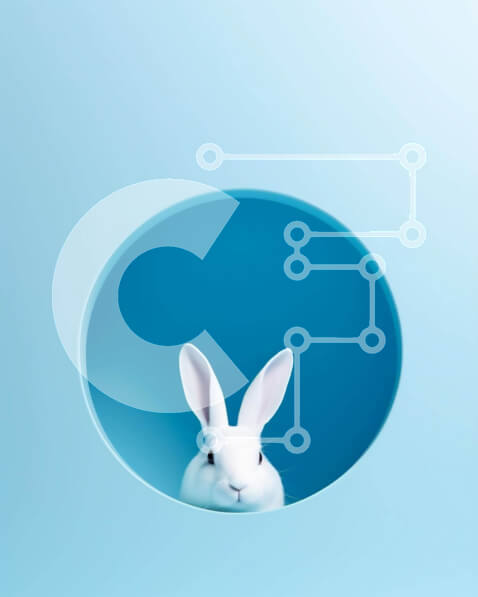 Σετ των 2 Intra Συλλεκτικό Ξύλινο Παζλ Plywood  4mm - Περίεργο λευκό κουνέλι που κρυφοκοιτάζει από την τρύπα σε μπλε φόντο Σε Ξύλινο Κουτί - Διαστάσεις: 10x10 cm – 25 κομμάτια