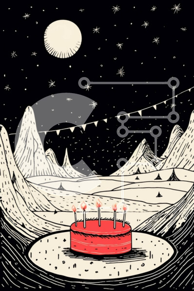 Intra Συλλεκτικό Ξύλινο Παζλ Plywood  4mm - Κόκκινο κέικ με κεριά στο τοπίο της ερήμου τη νύχτα Σε Ξύλινο Κουτί - Διαστάσεις: 10x10 cm – 25 κομμάτια