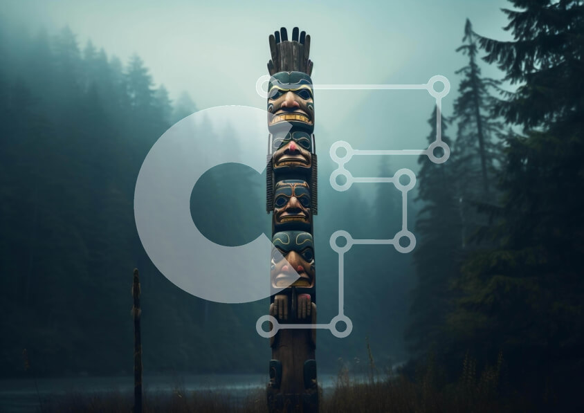 Intra Συλλεκτικό Ξύλινο Παζλ Plywood  4mm - Πόλος τοτέμ στο ομιχλώδες δάσος με τα πουλιά που πετούν από πάνω Σε Ξύλινο Κουτί - Διαστάσεις: 10x10 cm – 25 κομμάτια