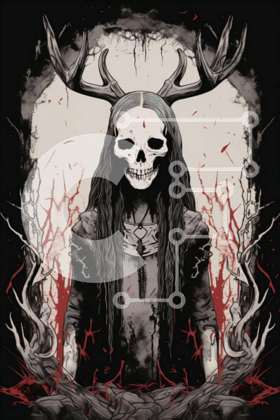 Intra Συλλεκτικό Ξύλινο Παζλ Plywood  4mm - Ψηφιακή Τέχνη Πορτρέτο γυναίκας με μακριά μαλλιά και ελαφοκέρατα Σε Ξύλινο Κουτί - Διαστάσεις Puzzle: 10x10 cm – 25 κομμάτια