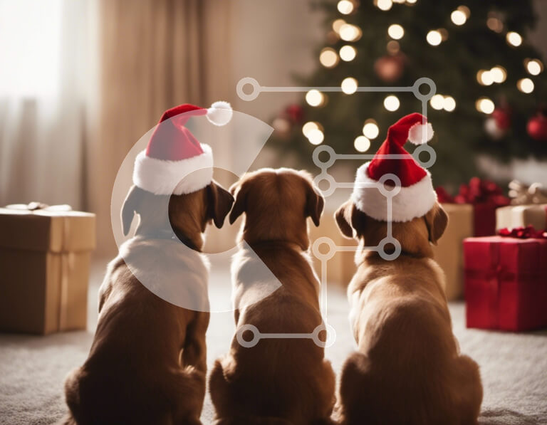 Σετ των 2 Intra Συλλεκτικό Ξύλινο Παζλ Plywood  4mm - Τρία σκυλιά που γιορτάζουν τα Χριστούγεννα με ένα στολισμένο δέντρο Σε Ξύλινο Κουτί - Διαστάσεις: 10x10 cm – 25 κομμάτια