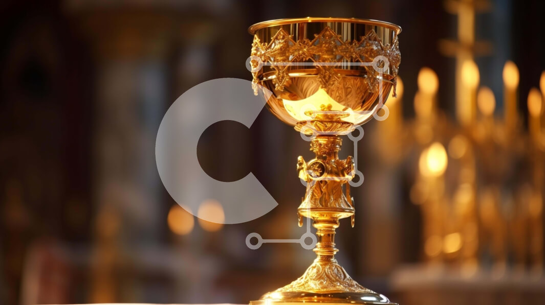 Intra Συλλεκτικό Ξύλινο Παζλ Plywood  4mm - Χρυσό κύπελλο στο βωμό με κεριά Σε Ξύλινο Κουτί - Διαστάσεις Puzzle: 10x10 cm – 25 κομμάτια