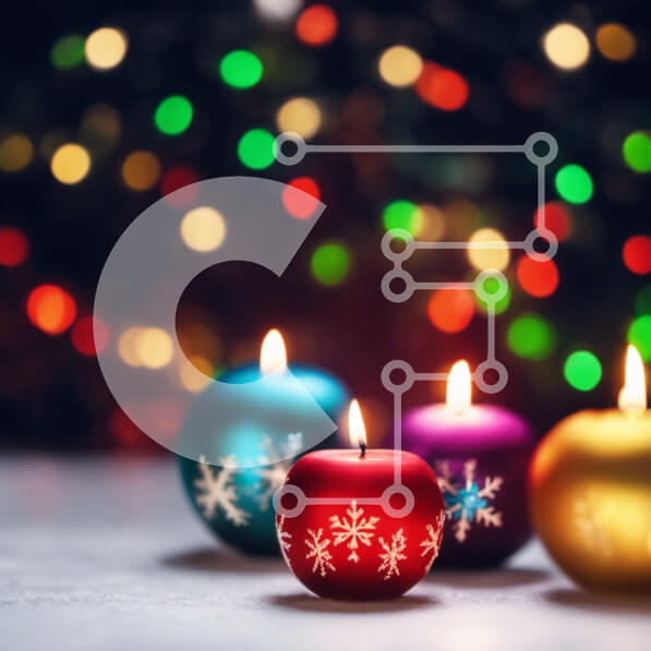 Intra Συλλεκτικό Ξύλινο Παζλ Plywood  4mm - Πολύχρωμα κεριά σε σχήμα μήλου με νιφάδες χιονιού Σε Ξύλινο Κουτί - Διαστάσεις: 10x10 cm – 25 κομμάτια