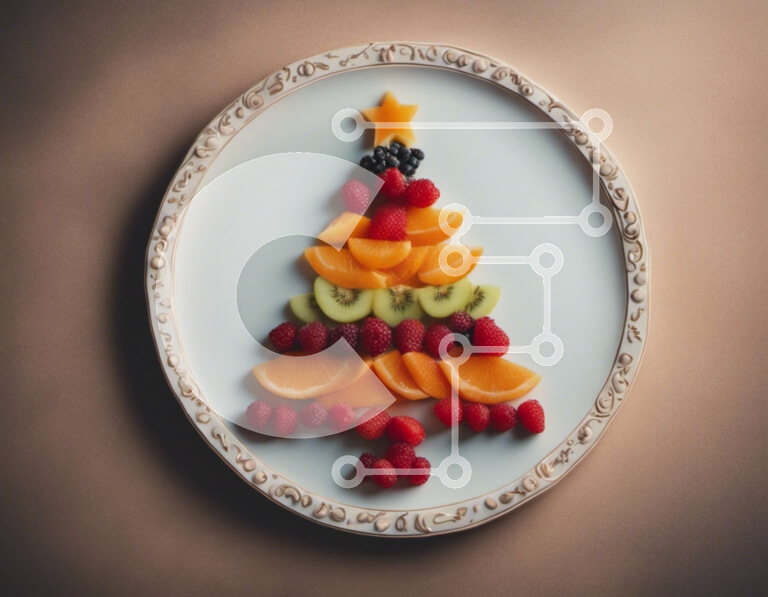 Σετ των 2 Intra Συλλεκτικό Ξύλινο Παζλ Plywood  4mm - Χριστουγεννιάτικο δέντρο φρούτων στο πιάτο Σε Ξύλινο Κουτί - Διαστάσεις: 10x10 cm – 25 κομμάτια