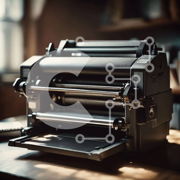 Intra Συλλεκτικό Ξύλινο Παζλ Plywood  4mm - Μαύρος εκτυπωτής σε ξύλινο τραπέζι Σε Ξύλινο Κουτί - Διαστάσεις Puzzle: 10x10 cm – 25 κομμάτια