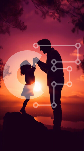 Σετ των 2 Intra Συλλεκτικό Ξύλινο Παζλ Plywood  4mm - Ηλικιωμένος άνδρας και νεαρή κόρη στο βουνό στο ηλιοβασίλεμα Σε Ξύλινο Κουτί - Διαστάσεις: 10x10 cm – 25 κομμάτια