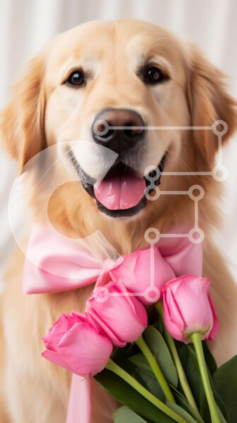 Σετ των 2 Intra Συλλεκτικό Ξύλινο Παζλ Plywood  4mm - Σκύλος Γκόλντεν Ριτρίβερ με ροζ τριαντάφυλλα Σε Ξύλινο Κουτί - Διαστάσεις: 10x10 cm – 25 κομμάτια