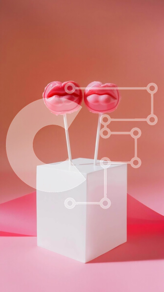 Intra Συλλεκτικό Ξύλινο Παζλ Plywood  4mm - Ροζ γλειφιτζούρια σε λευκό κύβο σε ροζ φόντο Σε Ξύλινο Κουτί - Διαστάσεις Puzzle: 10x10 cm – 25 κομμάτια