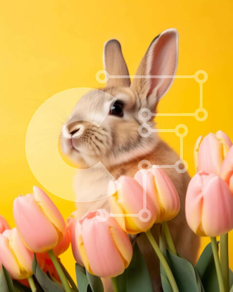 Intra Συλλεκτικό Ξύλινο Παζλ Plywood  4mm - Λαγουδάκι κουνέλι με ροζ τουλίπες Σε Ξύλινο Κουτί - Διαστάσεις: 10x10 cm – 25 κομμάτια