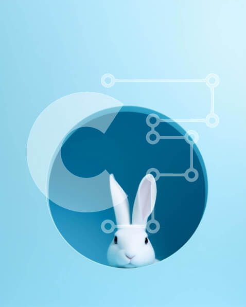 Σετ των 2 Intra Συλλεκτικό Ξύλινο Παζλ Plywood  4mm - Περίεργο λευκό λαγουδάκι που κρυφοκοιτάζει από την τρύπα σε μπλε φόντο Σε Ξύλινο Κουτί - Διαστάσεις: 10x10 cm – 25 κομμάτια