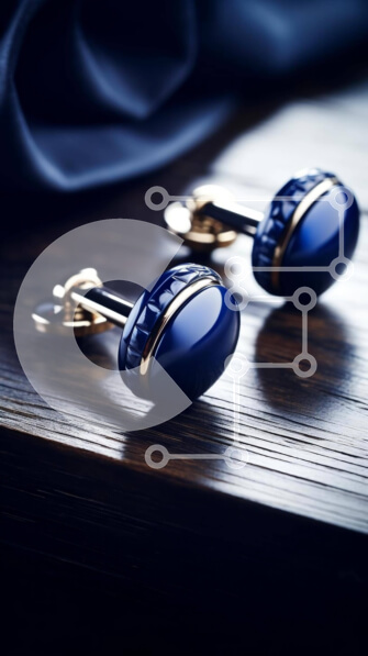 Intra Συλλεκτικό Ξύλινο Παζλ Plywood  4mm - Δύο μπλε μανικετόκουμπα σε ξύλινη επιφάνεια Σε Ξύλινο Κουτί - Διαστάσεις Puzzle: 10x10 cm – 25 κομμάτια